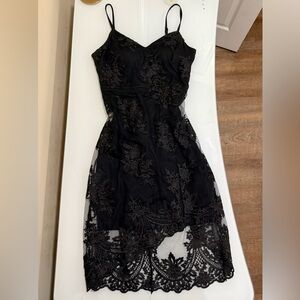 Guess Black Floral Lace Mini Dress